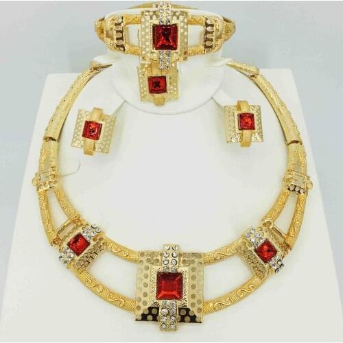 HOT Fashion wedding Dubai Africa Nigeria African Jewelry set gold-color necklace Earrings romantic woman Bridal Jewelry Sets