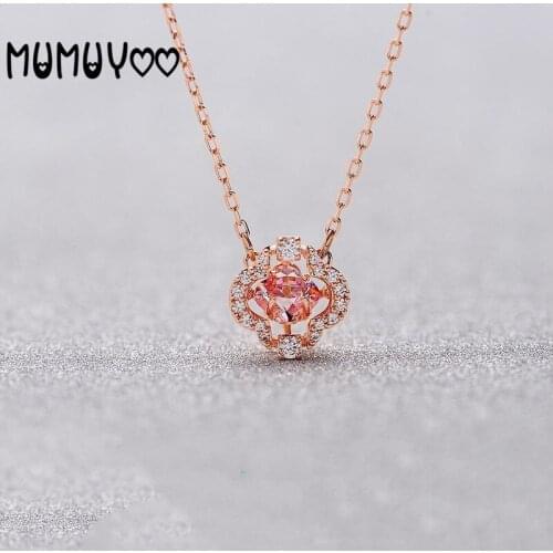 SWA Fashion Jewelry High Quality Glamour Plum Blossom Shape Beating Heart Flower Women Pendant Necklace Clavicle Chain Women