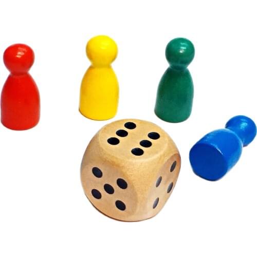 12 Lot of 4 Wooden Pawns + 1 dice Set RPG Board Game Hobby Home party Pinata Toys Home Game Favors gift bag Gag loot carnival