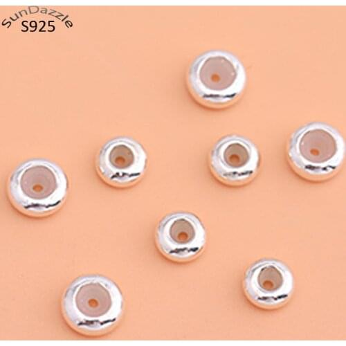 Real Pure Solid 925 Sterling Silver Silicone Beads Flat Round Spacer Fit Bead DIY Jewelry Making Findings Components