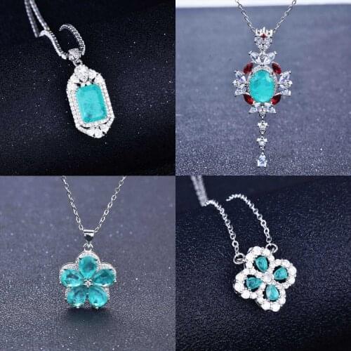 BLACK ANGEL Inlaid Paraiba Tourmaline Gemstone Choker CZ Four Clover Pendant Ladies Necklace 925 Silver Fine Jewelry Wedding Gif