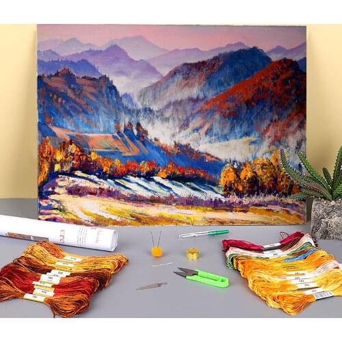 Landscape Morning Fog. Etude. Printed Fabric 11CT Cross-Stitch Embroidery Full Kit DMC Threads Handiwork Knitting Sales