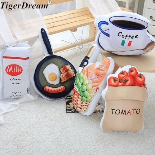 Simulation Food Shape Plush Pillow Creative Tomato Coffee Meals Bread Milk Plush Toys Stuffed Sofa Cushion Home Decoration