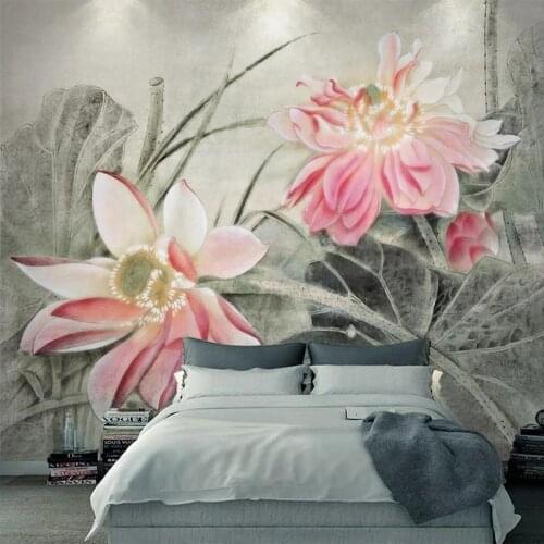 Custom Photo Wallpaper Chinese Style Hand Painted 3D Lotus Flower Background Wall Mural Living Room Study Home Decor Wallpapers