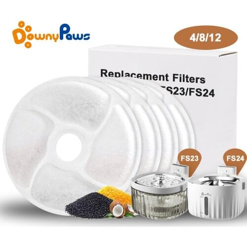 DownyPaws Replacement Filter for Battery Operated Cat Water Fountain FS23/FS24 Activated Carbon Filters 4/8/12 Pack