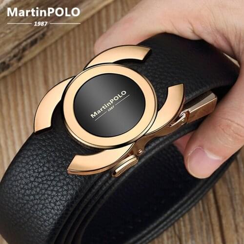 MartinPolo Belt For Men Genuine Leather Luxury Leather Belt Male Fashion Alloy Automatic Buckle Mens Leather Belts MP03703P