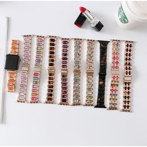 Newest Sport Strap for Apple Watch Band 44mm 40mm 38mm 42mm Stainless steel resin fashion Bracelet for iWatch Series 6 SE 5 4 3