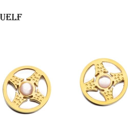 Uelf 2019 Pink Earrings Korean Flower Sweet Geometric Earring Rhinestone pendientes mujer For Women Stainless Jewelry brincos