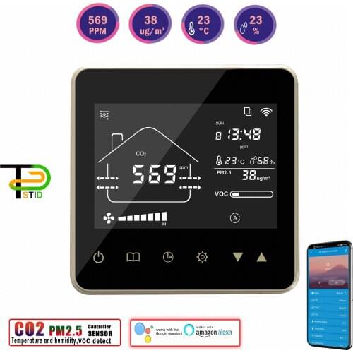 WIFI CO2 PM2.5 VOC Temp Humidity Sensor Gas Analyzer for Carbon Dioxide&Dust Controller Intelligent Linkage TUYA Equipment