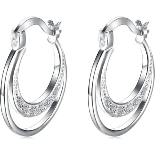 925 sterling silver jewelry earrings classic double-moon shape earrings inlaid zircon female models with attractive