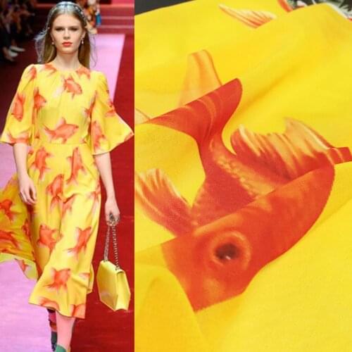 Soft Yellow Goldfish Pattern Digital Printed Fabric Custom Processing Cloth for Sewing Material Fabriscper Meter Material