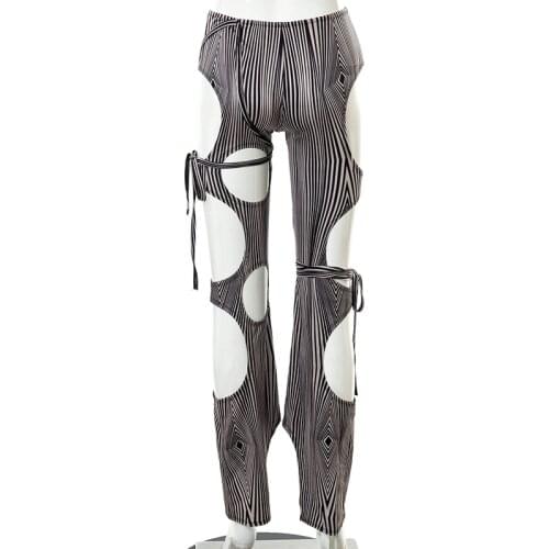 Goth Dark Lace Up Gothic Grunge Punk Women Pants Y2k E-Girl Low Waist Fashion Patchwork Slim Trousers Sexy Hollow Out Streetwear