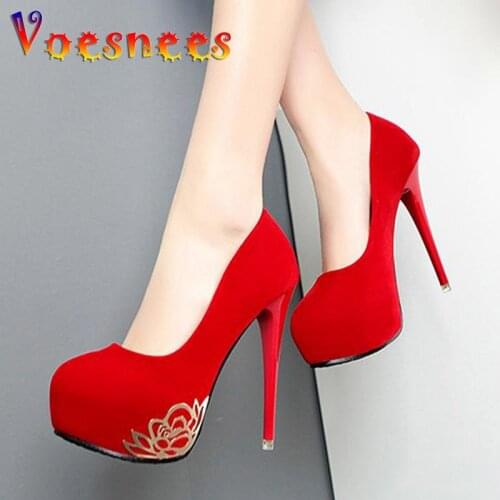 2019 New Platform Women Pumps Gladiator Solid Flock High Heels 12CM Shoes Women Shallow Sexy Party Shoes Fashion Wedding Shoes