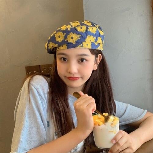Flower Embroidered Beret Cap for Women Autumn Beanies Embroidered Painter Caps Flat Top Round Beret Hats Adjusttable Beret Hats