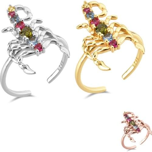 LOZOYA 925 Sterling Open Resizable Silver Gold Colorful Spider Rainbow CZ Adjustable Rings Women Fine Jewelry Jewels Gift