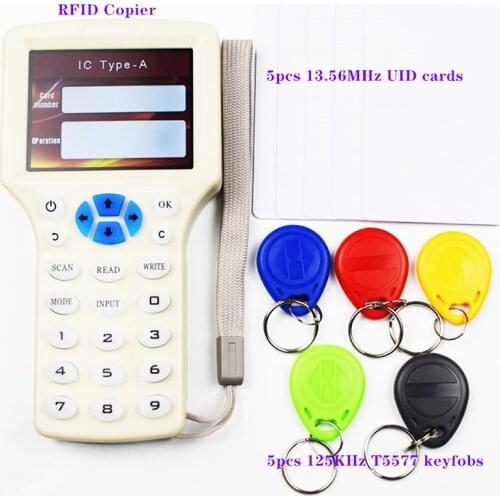 English 10 Frequency RFID Reader Writer Copier Duplicator IC/ID with USB Cable for 125Khz 13.56Mhz Cards LCD Screen Duplicator
