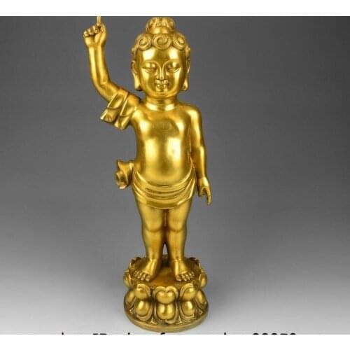 16 Tibet Buddhism Pure Brass Copper Temple Buddhist Boy Sakyamuni Buddha Statue