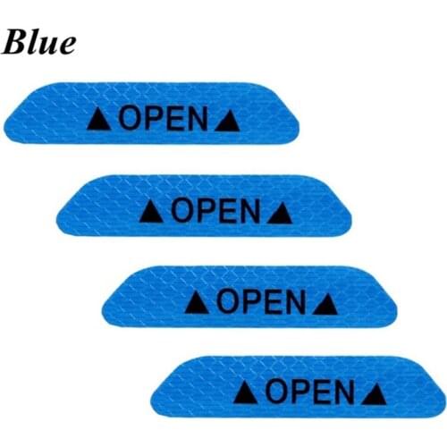 4 Pcs / Set Car Door Stickers Universal Safety Warning Mark OPEN High Reflective Tape Auto Driving Safety Reflective Strips Blue