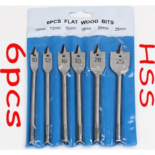 Factory wholesales 6PCS wood flat drill sets 10mm 12mm 16mm 18mm 20mm 25mm Flat bit woodworking drill