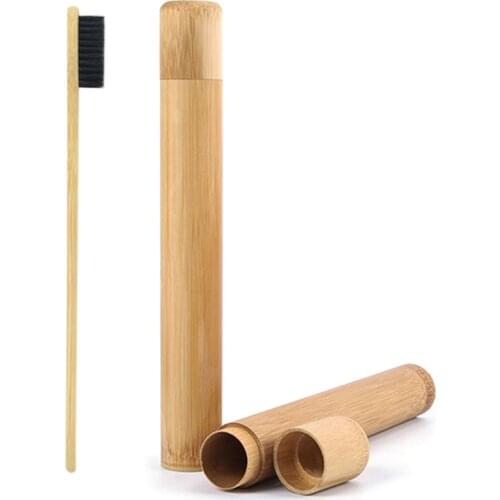 Bamboo Toothbrush + Travel Case Handmade Eco Friendly 100% Natural Bamboo Toothbrush Tube Box Portable for Adult Tooth Brush