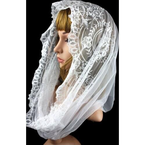 White Embroidery Infinity Lace Veil Catholic Church Lace Veil Wholesale
