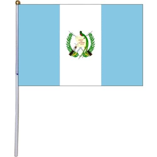 Free shipping xvggdg 100pcs 14 * 21cm National Flag Guatemala hand flags with plastic flagpole Polyester Printing flag