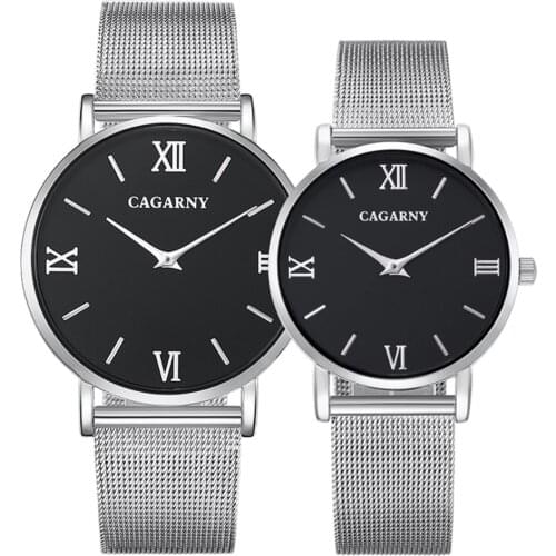 CAGARNY Fashion Men Watch Silver Mesh Steel Bracelet Watches Lovers Gift Quartz Clock Ultra Thin Style Couple Wristwatches