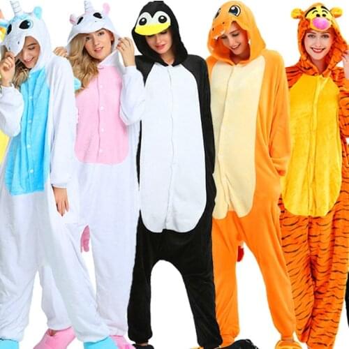 Adults Flannel Animal Pajamas Unicorn Pijama Women Cosplay Pyjamas Totoro Stitch Tiger Onesie Homewear Sleepwear Party Christmas