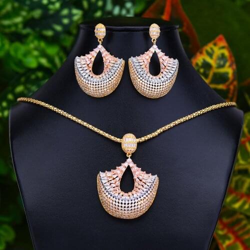 GODKI New Gorgeous Luxury Charms Pendant Chain Necklace+Earrings Jewelry Set for Women Bridal Wedding Party Show Jewelry Sets
