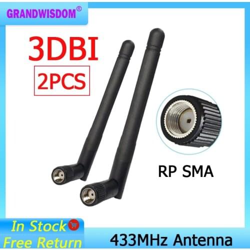 2pcs 433MHz antenna 3dbi RP-SMA Connector 433 mhz antena rubber antenne for wireless watermeter Gasmeter Lorawan Emeter