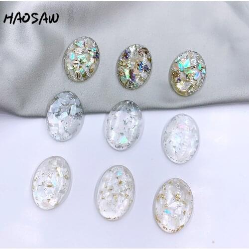 HAOSAW Choose 6Pcs/Lot Oval/Real Shell/Golden Glitter/No Holes/Resin Stick/Hand Made/DIY Jewelry Making/Jewelry Accessories