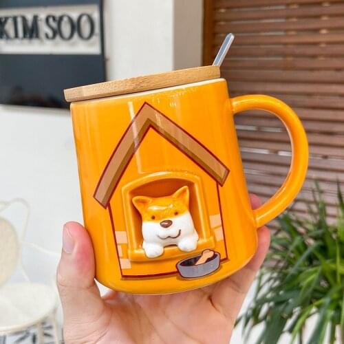 Cartoon Embossed Mug Personality Three-dimensional Animal Ceramic Coffee Cup Cup Trend Couple Cup