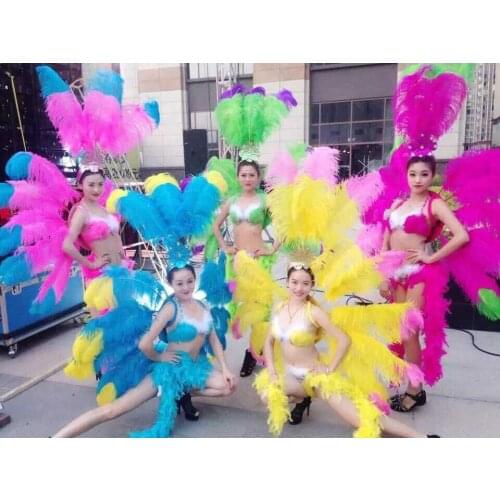Red blue pink stage artificial feather dancer productivity sexy cabaret dance carnival dance clothes feather costumes for women