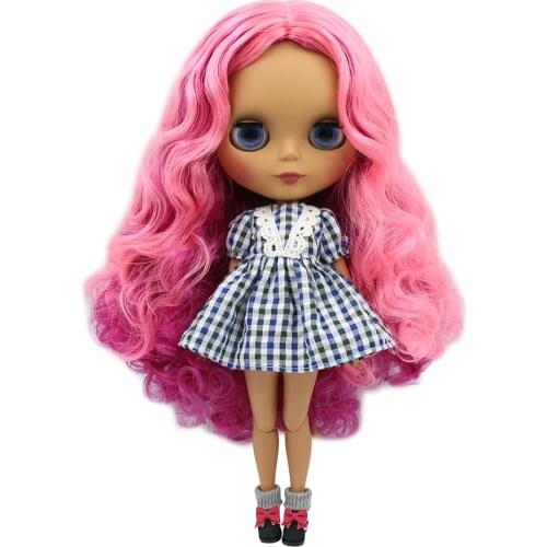 ICY DBS Blyth Doll 1/6 bjd joint body dark skin matte face rose and pink and purple hair 30cm toy