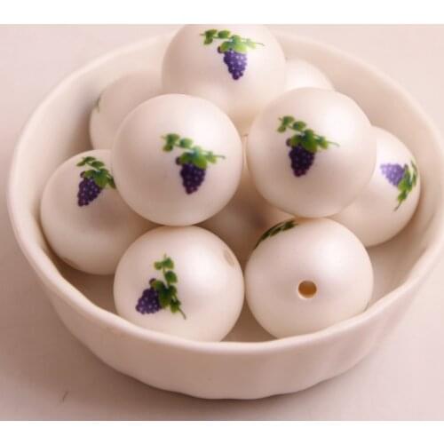 Kwoi Vita New Custom Design 20MM 100pcs Chunky Acrylic Print Fruit Grape Beads for Kids Necklace Jewelry