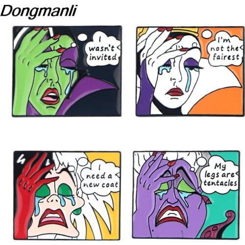 LT127 Funny Villain Role Octopus Queen Metal Enamel Pins and Brooches for Women WitchLapel Pin Jewelry Gift