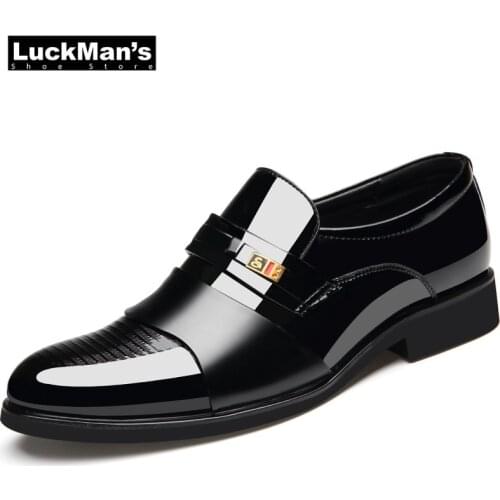 Luckman Mens Patent Leather Dress Shoes Man Wedding Party Shoes Pointed Toe Business Office Shoes Increase Heel Plus Size 38-48