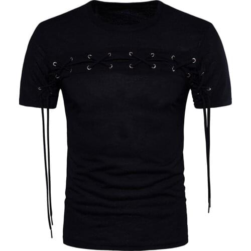 Euro code 2019 summer hip-hop trendy mens round neck short-sleeved Knot rope design T-shirts fashion slim T-shirt