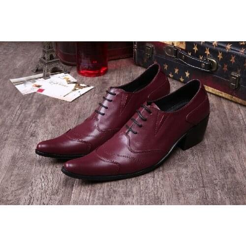 Fashion 2020 Genuine Leather Men Wedding Shoes Lace Up Casual Oxfords Wine Red Pointed Toe Mens Formal Shoes Big Size13