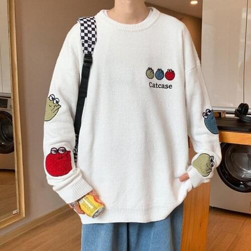 INXYZ 2021 Men Fashion Knitted Sweater Cartoon Pattern Casual Oversize Pullovers British Style Women Warm Sweater Unisex