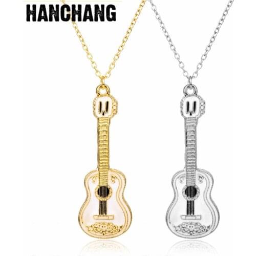 Mens Fashion Chain Necklace Stainless Steel Guitar Pendant Necklace Womens Jewelry