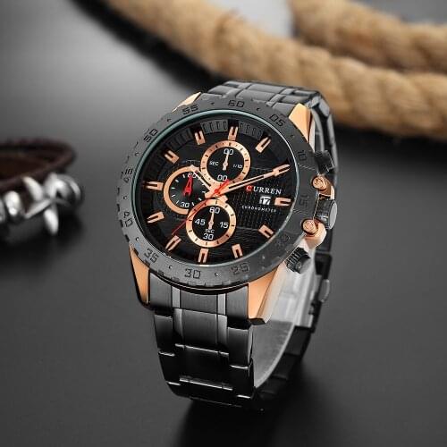 2019 New Stylish Watches CURREN Elegant Quartz Watches Mens Sports Nice Looking Chronograph Watches Black Steel Strap 8334