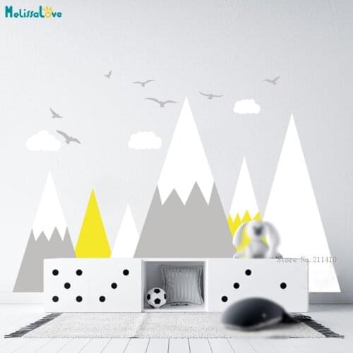 Mountains Wall Stickers Nursery Decor Colorful Scandinavian Decor Art Geometric With Birds Decals Removable YT4371