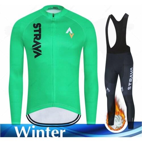 New 2022 Strava Winter Cycling Jersey Set Mens Thermal Fleece Outdoor Riding MTB Ropa Ciclismo Bib Pants Set Cycling Clothing