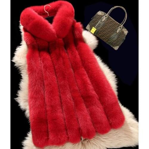 Spring new women hooded fur coat silver fox imitation fur vest plus size ladies fox fur coat