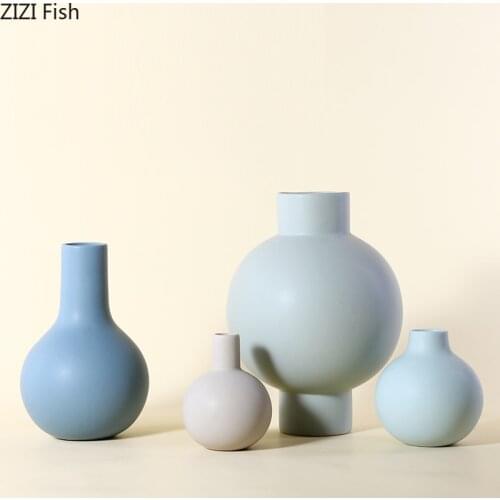 Solid Color Ceramics Vase Round Matte Vases Desktop Decoration Flower Insert Artificial Flowers Floral Modern Home Decoration