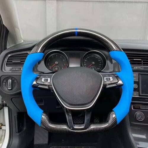 Cuatomized Gloss/Matt Carbon Fiber Sports Steering Wheel Alcantara Perforated Leather for Volkswagen POLO Golf Touran 2016-2021