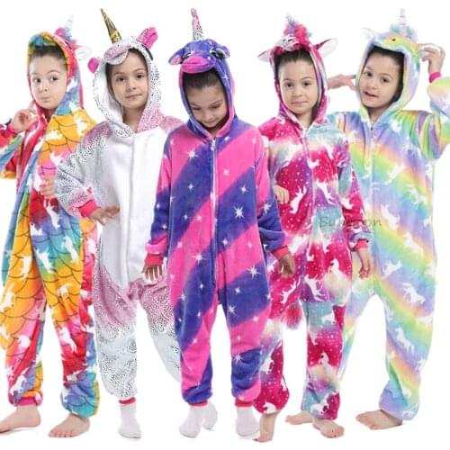 Kigurumi Suit for Children Unicorn Pajamas panda Animal Anime Onesie Girls Boys Sleepwear Kids Baby Pyjama Suit Winter Overalls