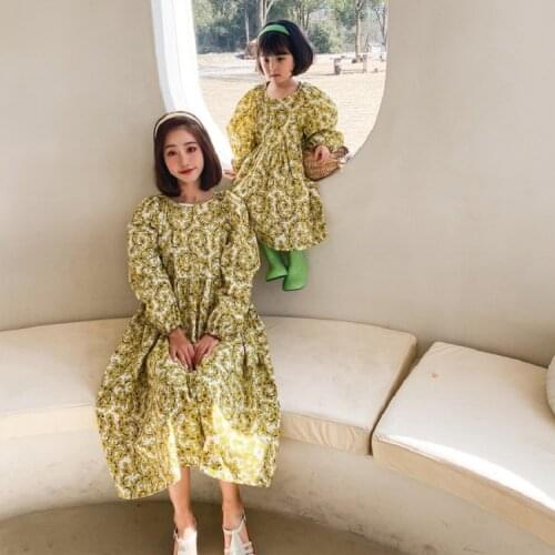 Mother Daughter Loose Dresses Floral Long Sleeve Shirt Dress for Family Matching Clothes Women Girls Outfits Beach Flower Dress