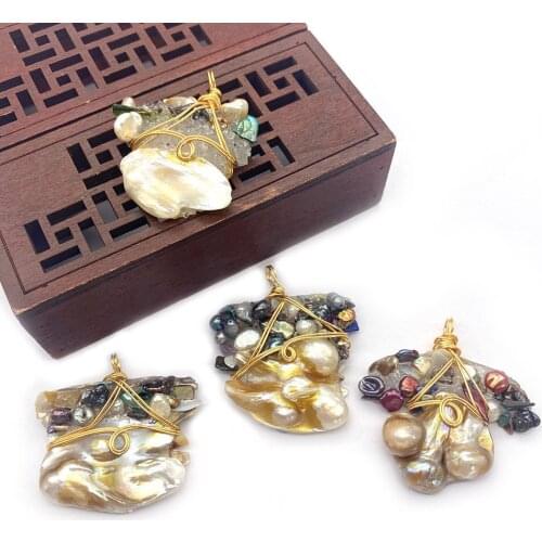 Natural Pearl Pendant White Hand-wound Copper Wire Irregularly Inlaid Colorful Pearl Necklace Pendant Jewelry Making Accessories